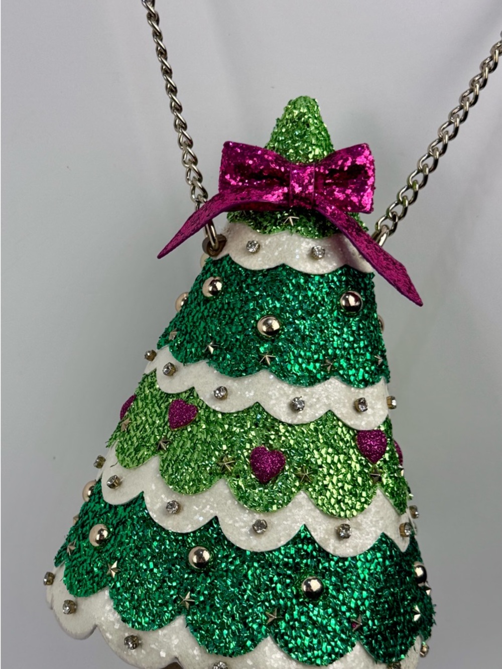 Betsey Johnson Spruce Me Up Cross Body Gold Chain Purse Bag Christmas Tree Zip - Picture 8 of 14